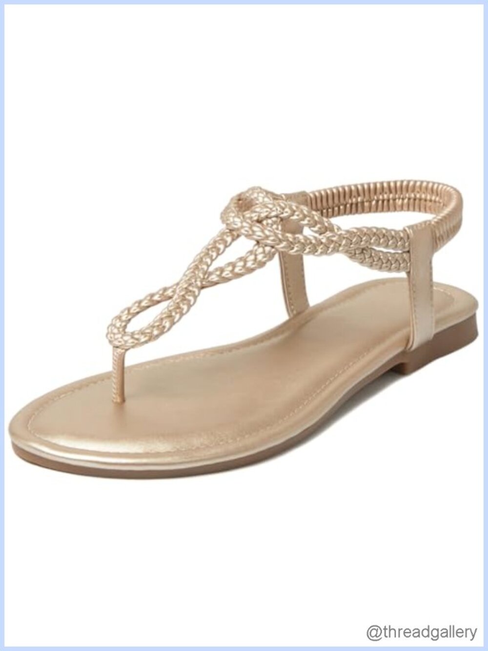 Womens Braided Flat Sandals T-Strap Thong Elastic Ankle Strap Slip On